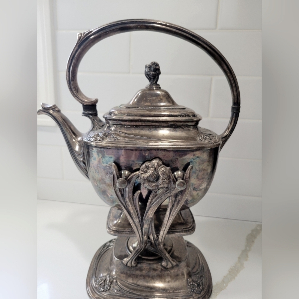 1847 Rogers Bros Silver Teapot and warming stand